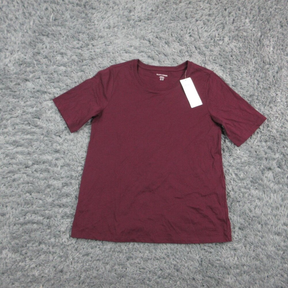 Eileen Fisher Shirt Womens XS Purple Crew Neck Short Sleeve Cotton NWT